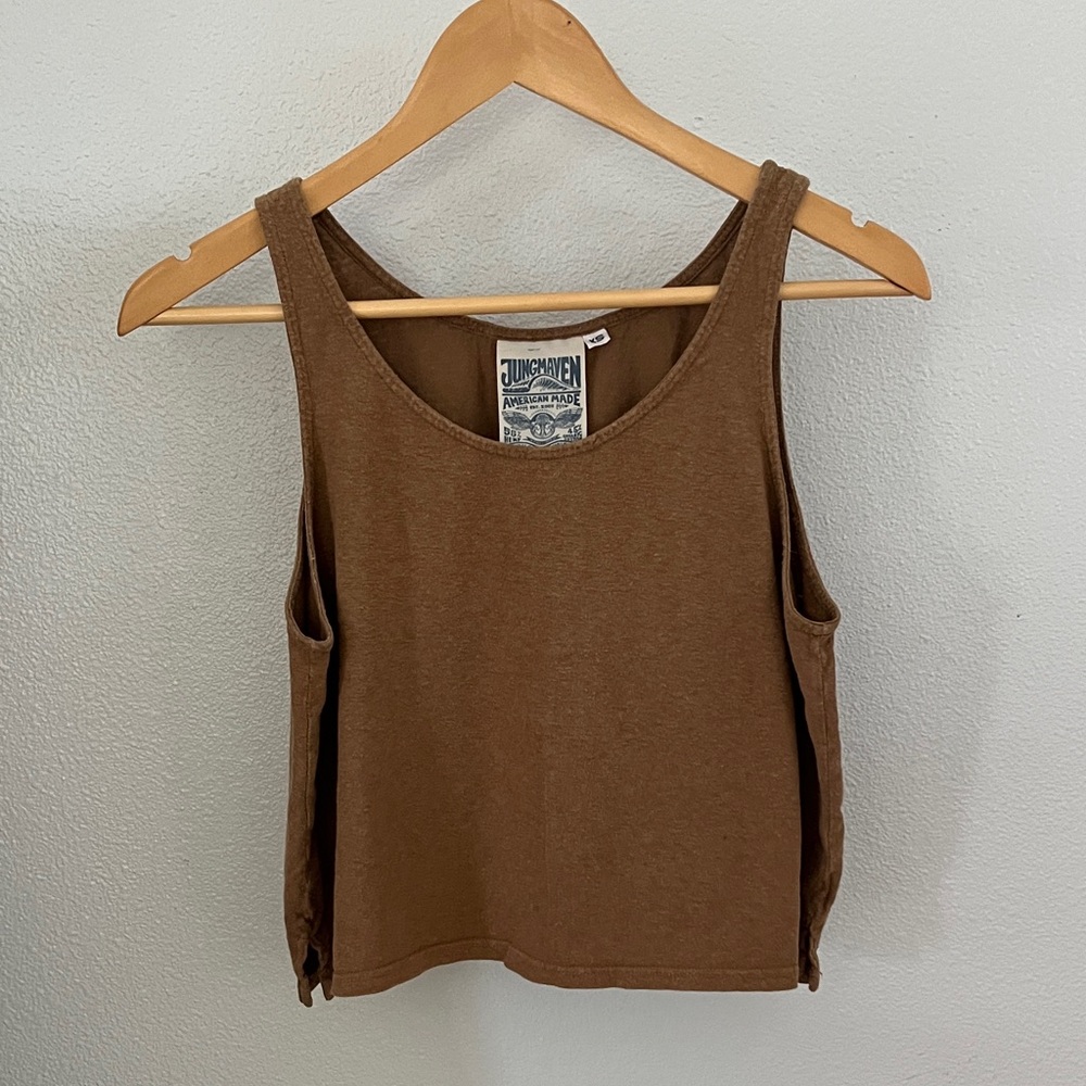Three Jungmaven tank tops (brown, black, ivory)